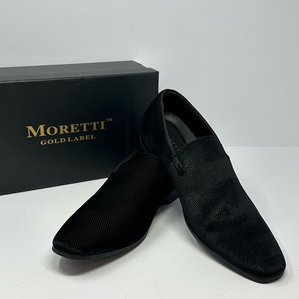 Moretti Gold Label Sullivan Mens Sz 10 D Loafers Velvet Herringbone Black Shoes